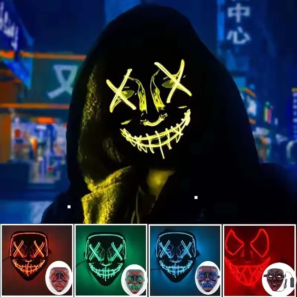 قناع نيون لاسلكي مضيء بتقنية L - مراجعة Led Purge Mask Halloween وسعره